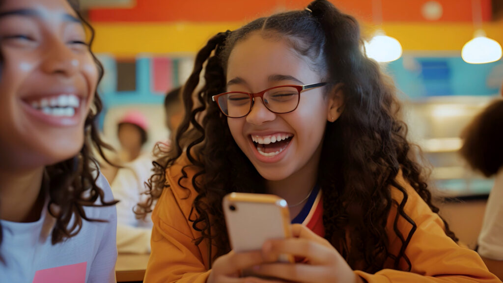 two young girls laughing 