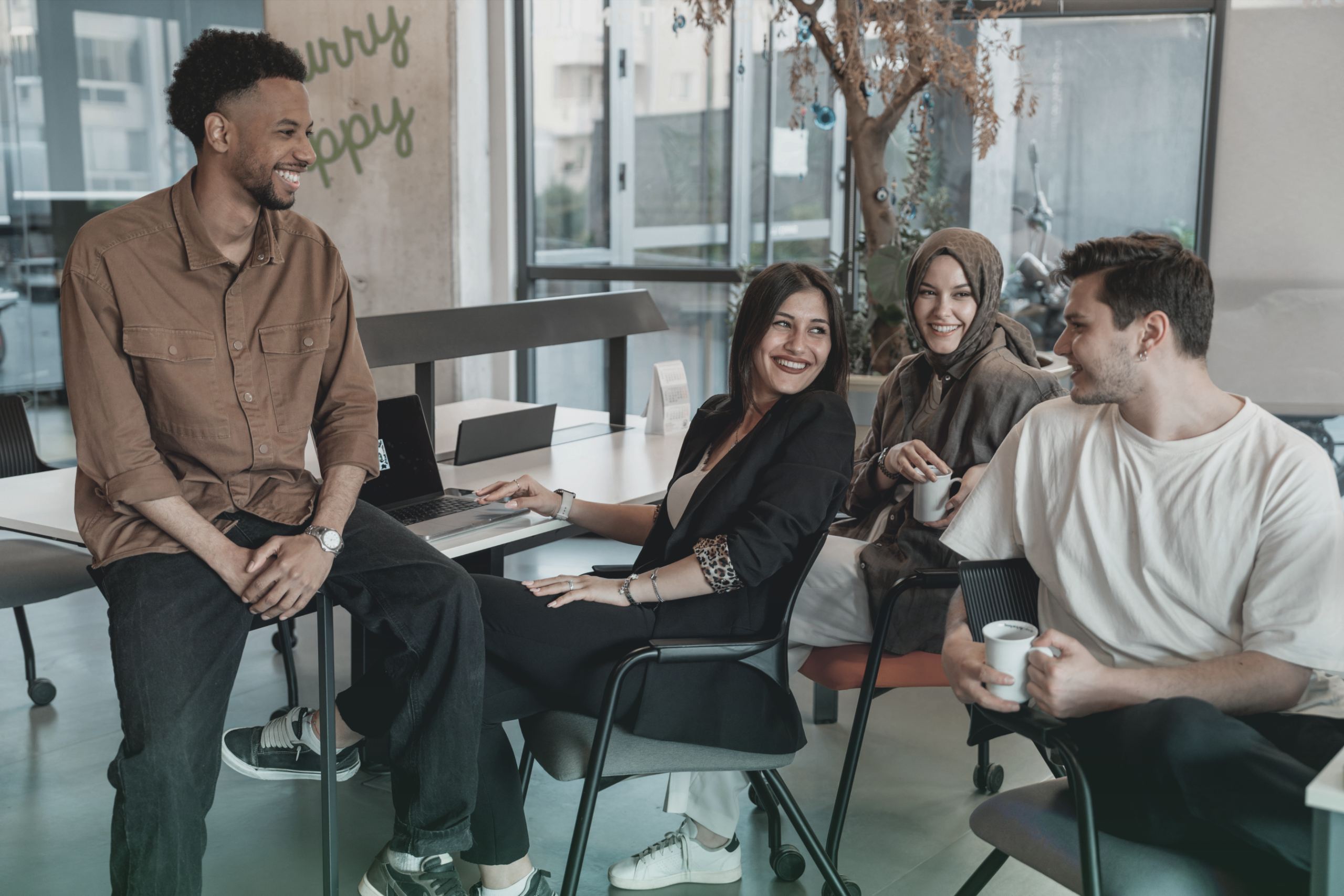 Smiling professional in an inclusive workplace environment
